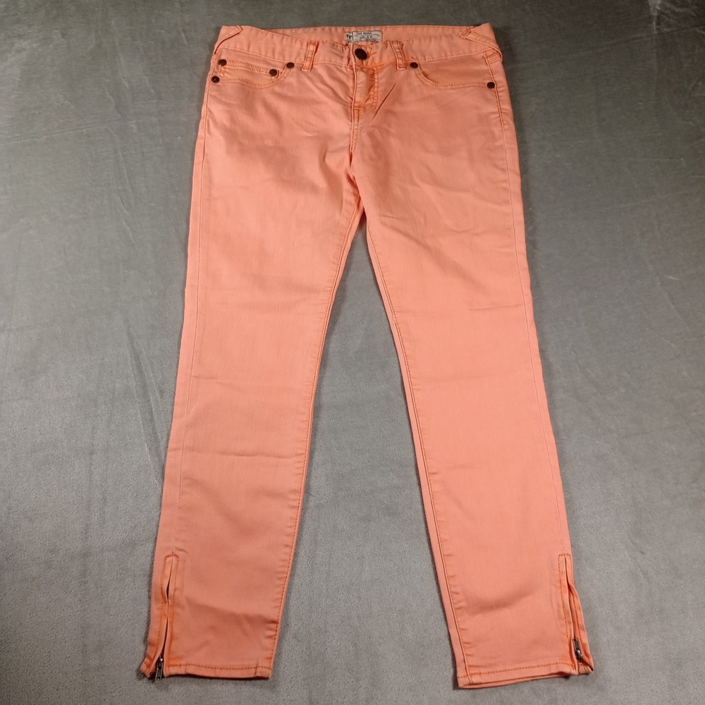 Free People Skinny Jeans Womens 29 Peach Coral Ankle Zip Stretch Boho Chic Cute